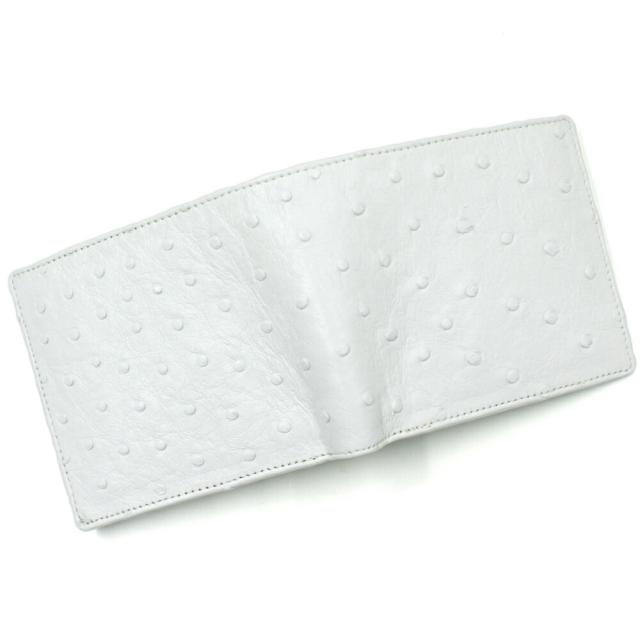 財布 二つ折り財布 折り財布 札入 オーストリッチ革 財布 駝鳥 駝鳥革 本革 レザー 小銭入れ付 レディース財布 メンズ財布 送料無料 白パールホワイト_2