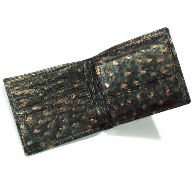 財布 二つ折り財布 折り財布 札入 オーストリッチ革 財布 駝鳥 駝鳥革 本革 レザー 小銭入れ付 レディース財布 メンズ財布 送料無料 ラグジュアリーレトロ