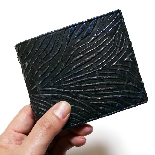 二つ折り財布 パイソン 財布 ダイヤモンドパイソン ヘビ 蛇 牛 小銭入れあり 本革 柄 型押し ウェーブ３_3