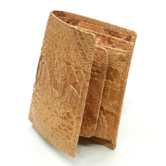 パイソン 財布 二つ折り財布 折り財布 / ボックス型 小銭入れ付 カード収納 / レディース財布 メンズ財布 / 革 へび ヘビ 蛇 日本製 / ペイズリー柄 オレンジ
