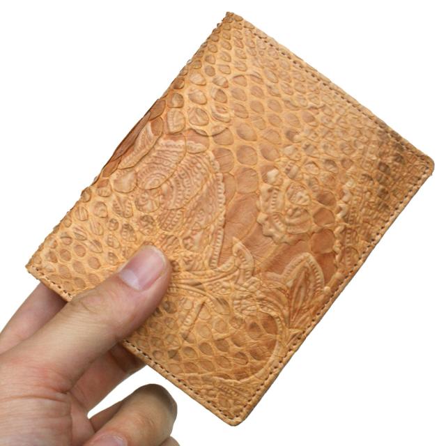 パイソン 財布 二つ折り財布 折り財布 / ボックス型 小銭入れ付 カード収納 / レディース財布 メンズ財布 / 革 へび ヘビ 蛇 日本製 / ペイズリー柄 オレンジ パイソン 財布 二つ折り財布 折り財布 / ボックス型 小銭入れ付 カード
