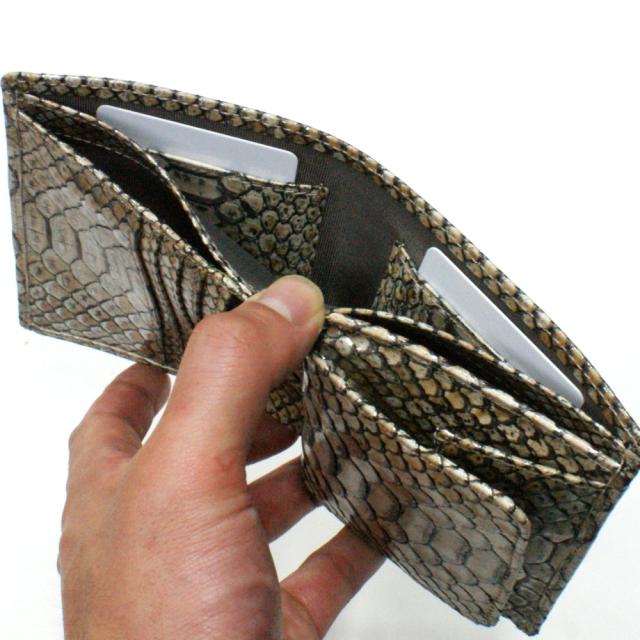 パイソン 財布 二つ折り財布 折り財布 / ボックス型 小銭入れ付 カード収納 / レディース財布 メンズ財布 / 革 へび ヘビ 蛇 日本製 / ダイヤモンドパイソン ラスター ベージュ_7