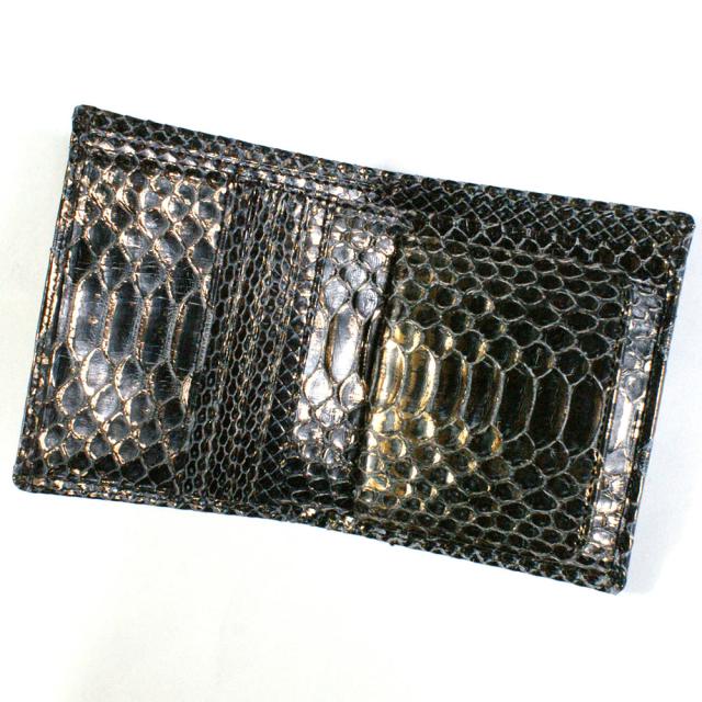 パイソン 財布 二つ折り財布 折り財布 / ボックス型 小銭入れ付 カード収納 / レディース財布 メンズ財布 / 革 へび ヘビ 蛇 日本製 / ダイヤモンドパイソン ラスター チョコ_2