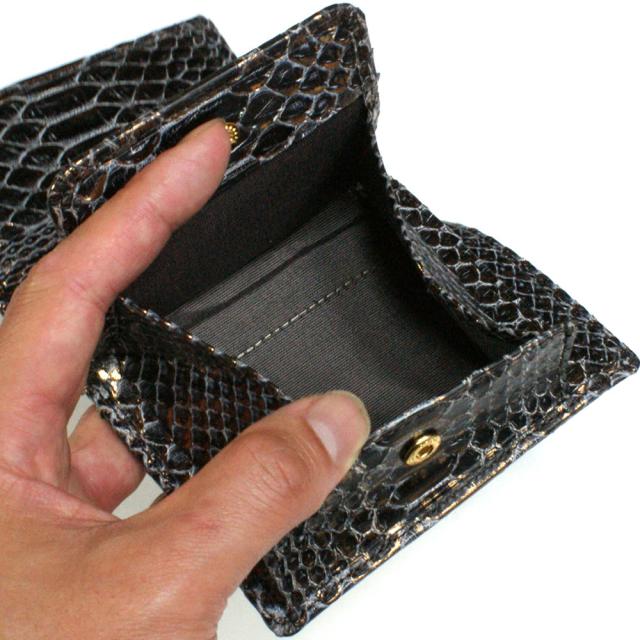 パイソン 財布 二つ折り財布 折り財布 / ボックス型 小銭入れ付 カード収納 / レディース財布 メンズ財布 / 革 へび ヘビ 蛇 日本製 / ダイヤモンドパイソン ラスター チョコ_4
