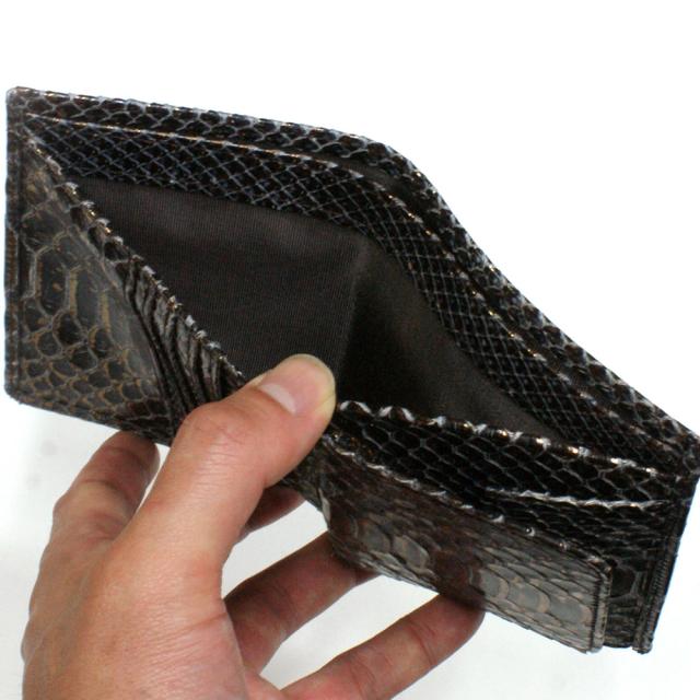 パイソン 財布 二つ折り財布 折り財布 / ボックス型 小銭入れ付 カード収納 / レディース財布 メンズ財布 / 革 へび ヘビ 蛇 日本製 / ダイヤモンドパイソン ラスター チョコ_6