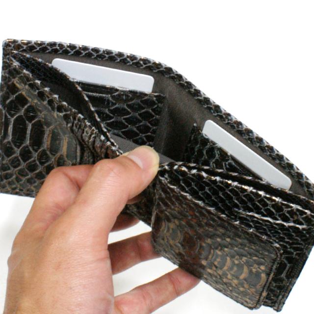 パイソン 財布 二つ折り財布 折り財布 / ボックス型 小銭入れ付 カード収納 / レディース財布 メンズ財布 / 革 へび ヘビ 蛇 日本製 / ダイヤモンドパイソン ラスター チョコ_7