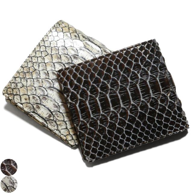 パイソン 財布 二つ折り財布 小銭入れあり / 本革 ヘビ革 へび革 パイソン革 ダイヤモンドパイソン / ラスター 全２色 チョコ・ベージュ