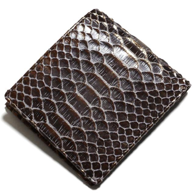 パイソン 財布 二つ折り財布 小銭入れあり / 本革 ヘビ革 へび革