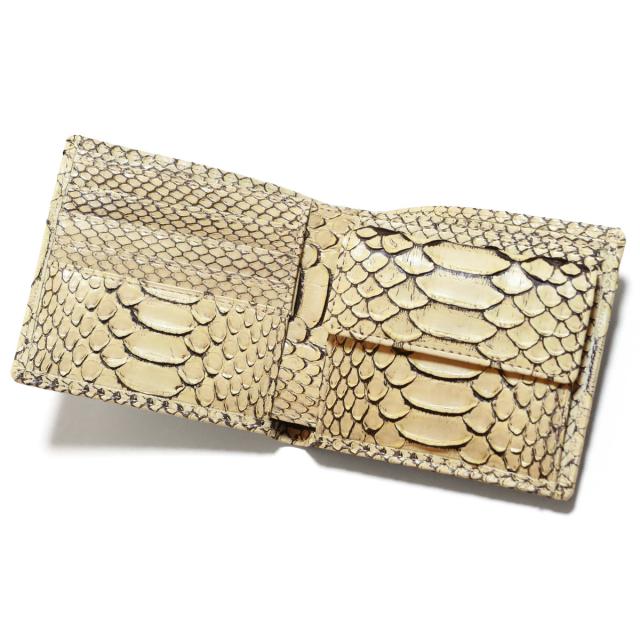 パイソン 財布 二つ折り財布 小銭入れあり / 本革 ヘビ革 へび革