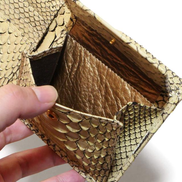 ヘビ革 二つ折り財布 ベージュ/ブラウン パイソン 財布 二つ折り財布 小銭入れあり / 本革 ヘビ革 へび革