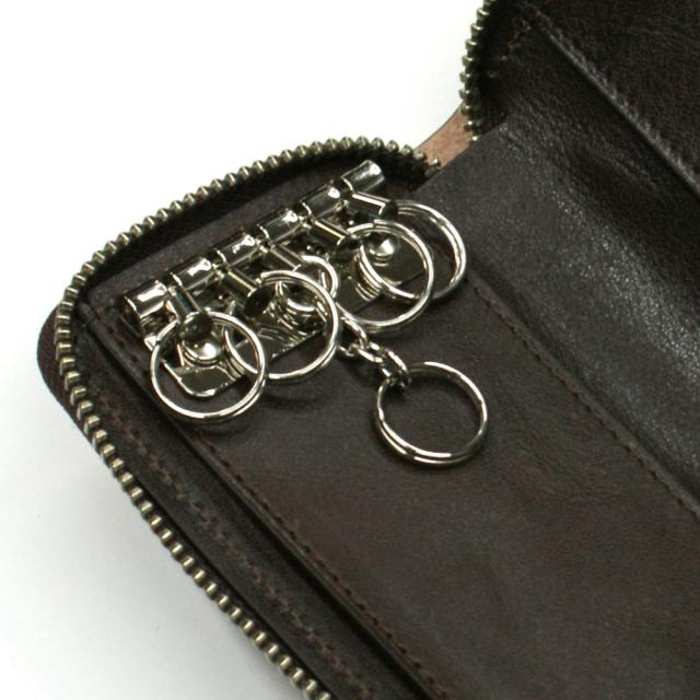 キーケース キーホルダー パイソン 蛇革 ヘビ革 ラウンドファスナー