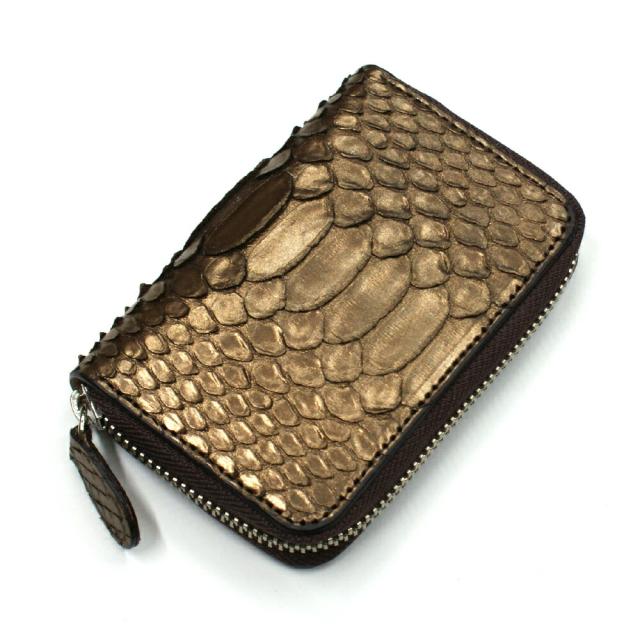 キーケース キーホルダー パイソン 蛇革 ヘビ革 ラウンドファスナー キーケース 5連金具 日本製 ジッパー ギフト プレゼント ブロンズ チョコ