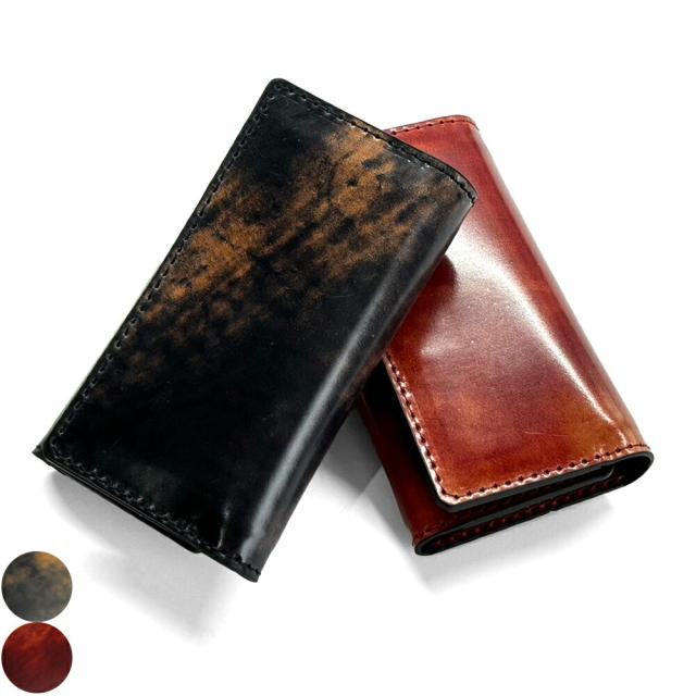 キーケース 5連 三つ折り メンズ レディース 本革 馬革 シェルコードバン マーブル