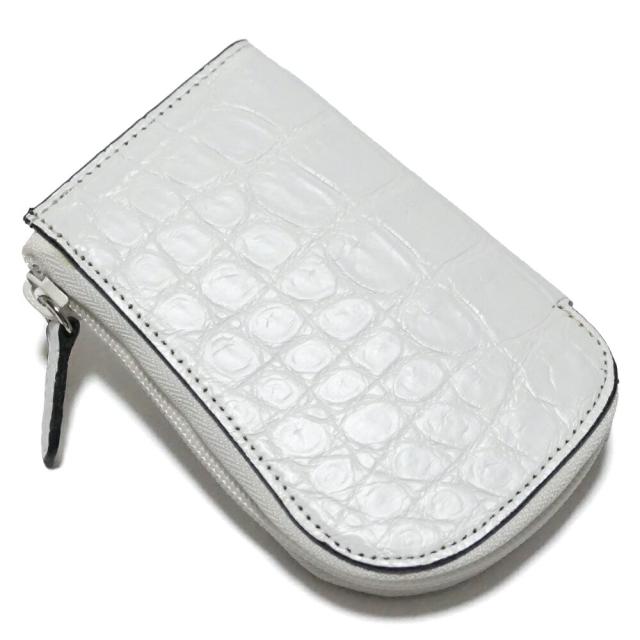 キーケース スマートキーケース メンズ レディース 革 5連 スマートキー ラウンドファスナー ファスナー 本革 クロコダイル ブリリアントホワイト