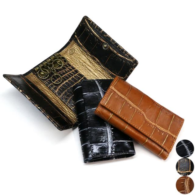 キーケース キーホルダー クロコダイル革 ワニ革 牛革 5連金具 バリバー