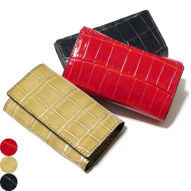 キーケース 5連 三つ折り / メンズ レディース / 本革 クロコダイル革 /  グレージング