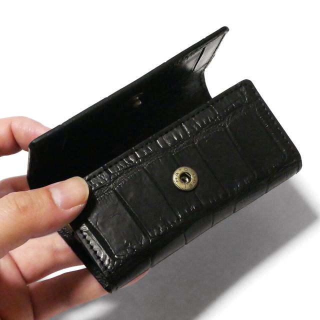 キーケース 5連 三つ折り スリムキーケース キーホルダー メンズ レディース 本革 クロコダイル革 マット_2