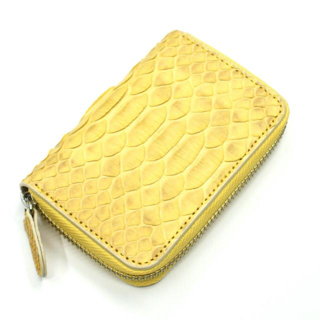 キーケース キーホルダー パイソン 蛇革 ヘビ革 ラウンドファスナー キーケース 5連金具 日本製 ジッパー ギフト プレゼント ハーフブリーチ イエロー