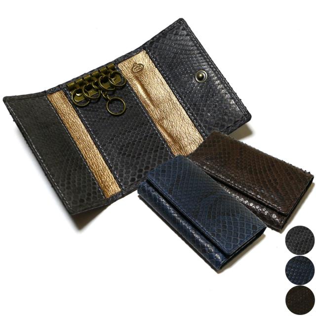 キーケース キーホルダー モラレス パイソン革 ヘビ革 牛革 5連金具 マット