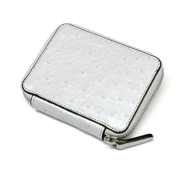 ラウンドファスナー キーケース オーストリッチ パール ホワイト 本革 6連 スマートキー対応 メンズ レディース 高級 日本製 ギフト プレゼント