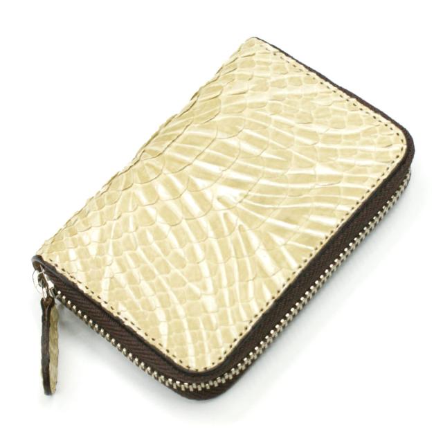 キーケース ファスナーキーケース ポケット付き 5連金具  ジッパー メンズ レディース 本革キーケース パイソン革 蛇革 ヘビ革 レザーキーケース 革小物 日本製 ウェーブ ベージュ