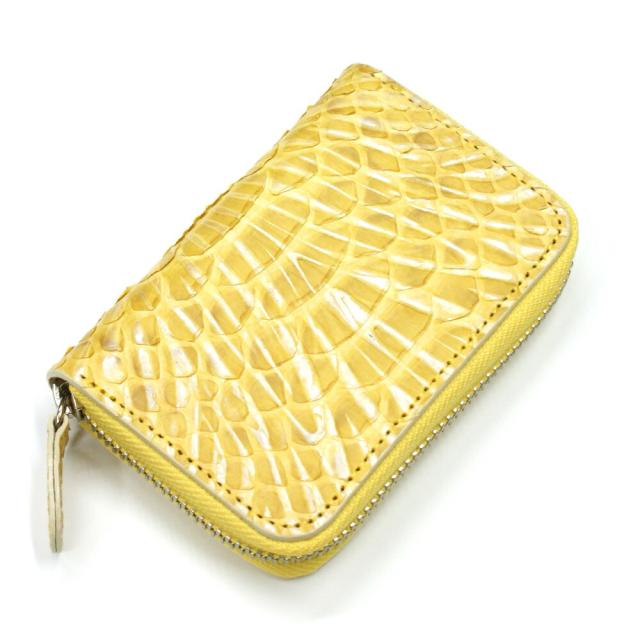 キーケース ファスナーキーケース ポケット付き 5連金具  ジッパー メンズ レディース 本革キーケース パイソン革 蛇革 ヘビ革 レザーキーケース 革小物 日本製 ウェーブ イエロー