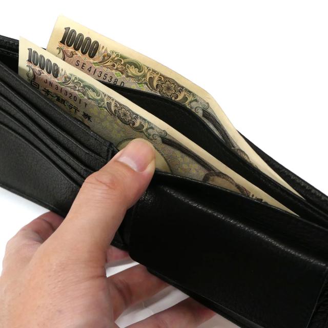 財布 二つ折り財布 小銭入れあり 本革 鹿革 シカ革 ディアスキン オイル ブラック_6