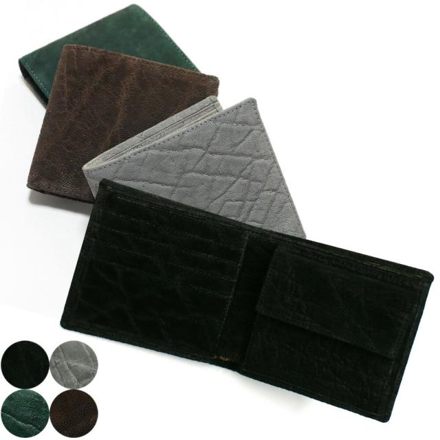 財布 二つ折り財布 メンズ レディース  小銭入れ有り カード入れ 本革 ゾウ革 象革 エレファント