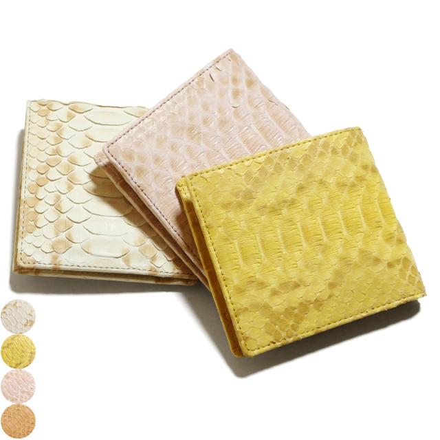 パイソン 財布 二つ折り財布 小銭入れあり / 本革 ヘビ革 へび革 パイソン革 ダイヤモンドパイソン / ハーフブリーチ