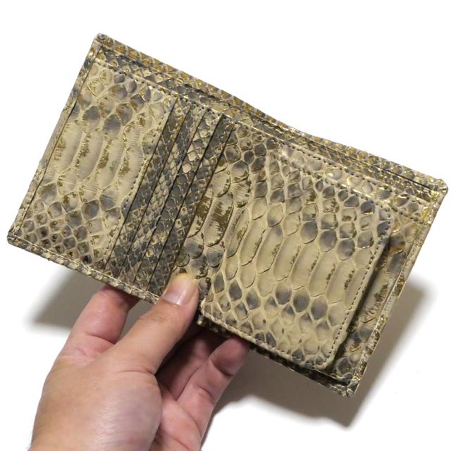 パイソン 財布 二つ折り財布 ボックス型小銭入れ 札入れ 札入れ内カード入れ 本革 パイソン革 リーフ_2
