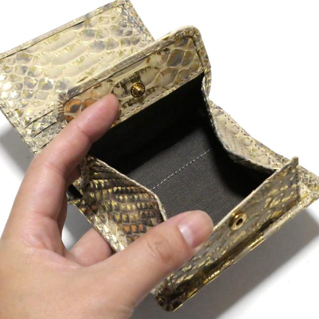 パイソン 財布 二つ折り財布 ボックス型小銭入れ 札入れ 札入れ内カード入れ 本革 パイソン革 リーフ_5