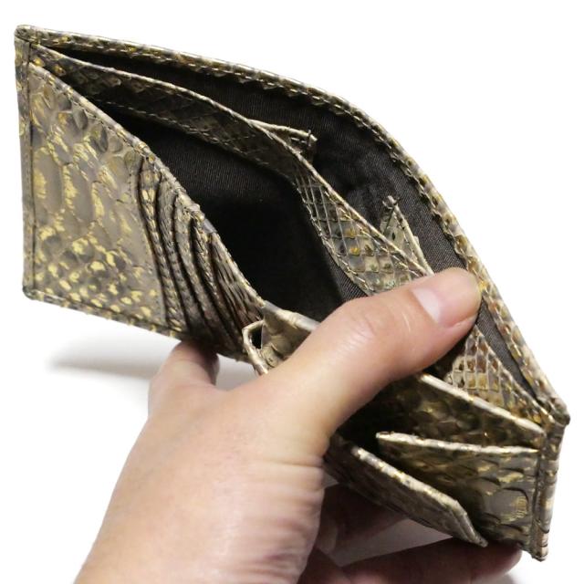 パイソン 財布 二つ折り財布 ボックス型小銭入れ 札入れ 札入れ内カード入れ 本革 パイソン革 リーフ_6