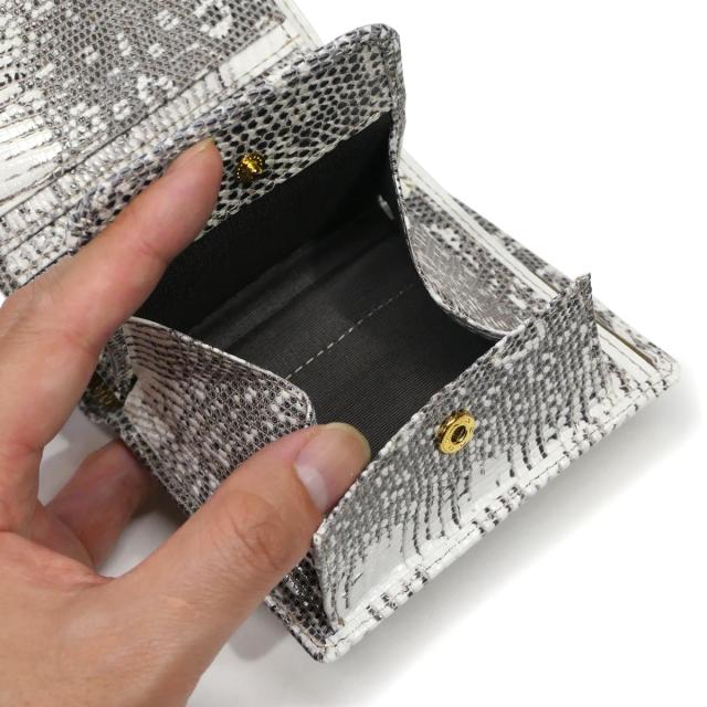 コンパクト財布(リザード/トカゲ革) 二つ折り財布 ボックス型小銭入れ