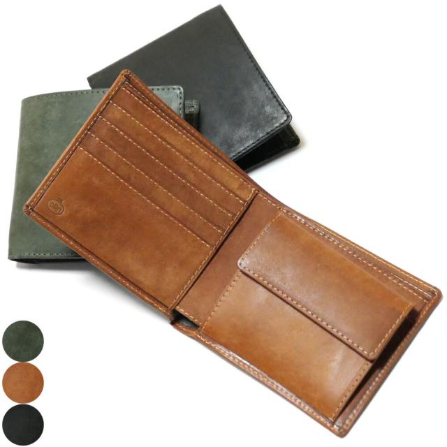 財布 二つ折り メンズ レディース 革 牛革 イタリアンレザー社製 ボラナタ オイルシュリンク ボックス型小銭入れ付 送料無料 各色