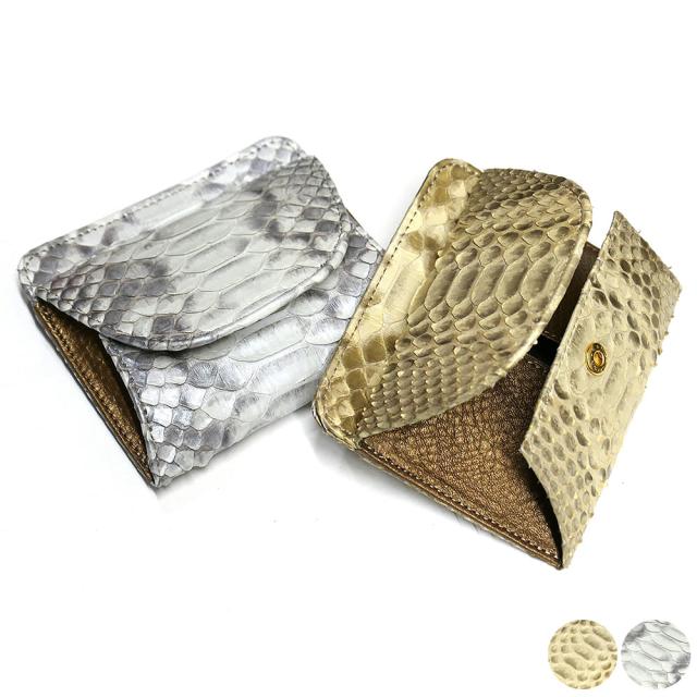 蛇革財布 パイソン ヘビ革 本革 財布 札入れ 封筒型 ボックス小銭入れ付 パール ２ 全２色