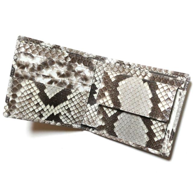 パイソン 財布 二つ折り財布 小銭入れあり 本革 蛇革 ヘビ革 へび革 パイソン革 ダイヤモンドパイソン革 グレージング ナチュラル