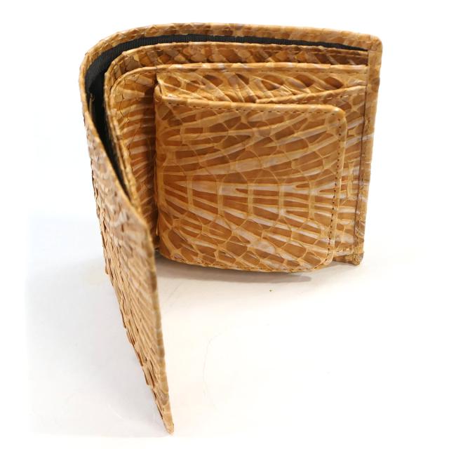 パイソン 財布 二つ折り財布 折り財布 / ボックス型 小銭入れ付 カード収納 / レディース財布 メンズ財布 / 革 へび ヘビ 蛇 日本製 / ウェーブ風型押し仕上げ  オレンジ