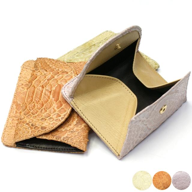 パイソン 財布 札入れ サイフ さいふ 本革財布 蛇革 ヘビ革 ボックス型小銭入れ付 シンプル 薄型 コンパクト ペイズリー柄 各色 ゴールド オレンジ ピンク