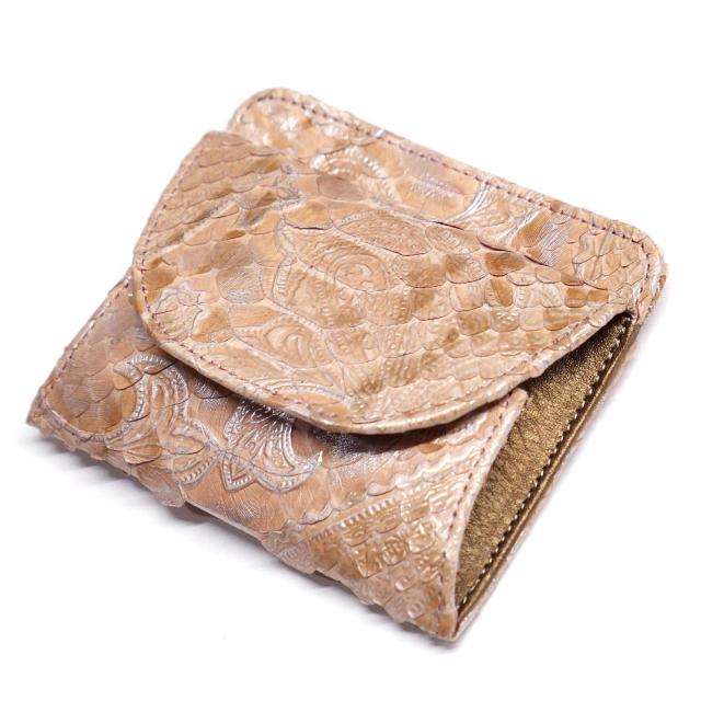 パイソン 財布 ヘビ革 本革 札入れ 封筒型 ボックス小銭入れ付 ペイズリー柄 ピンク ２