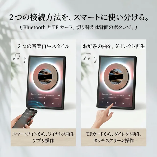 Bluetoothスピーカー ワイヤレススピーカー Bluetooth5.3対応 TFカード再生 タッチ操作 白色雑音 睡眠サポート LEDムードライト レコード風デザイン ポータブルスピーカー 高音質 コンパクト おしゃれ 卓上 インテリア アルミ合金 ギフト対応 音楽再生_5