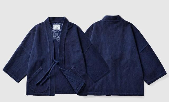 天然藍 インディゴ カバーオール 日本製生地 刺し子 13oz 半纏 褞袍 剣道着 ワークジャケット ハンドメイド 藍染_1
