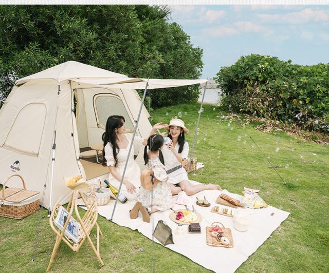 ＼即納／【Naturehike 正規品】ポップアップ型 ワンタッチテント 3〜4人用 UPF50+ UVカット ロッジ型テント 山小屋 前室あり ポール2つ付き 耐水圧2000mm パークテント 自立式 キャンプ 大空間 Ango グリーン (スカートなし)_4