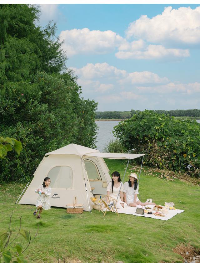 ＼即納／【Naturehike 正規品】ポップアップ型 ワンタッチテント 3〜4人用 UPF50+ UVカット ロッジ型テント 山小屋 前室あり ポール2つ付き 耐水圧2000mm パークテント 自立式 キャンプ 大空間 Ango グリーン (スカートなし)_11