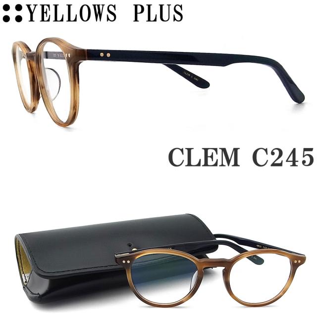 イエローズプラス YELLOWS PLUS メガネ CLEM C-245 眼鏡 クラシック 伊達メガネ 度付き ブラウンササ×ネイビー メンズ・レディース 男性 女性 日本製