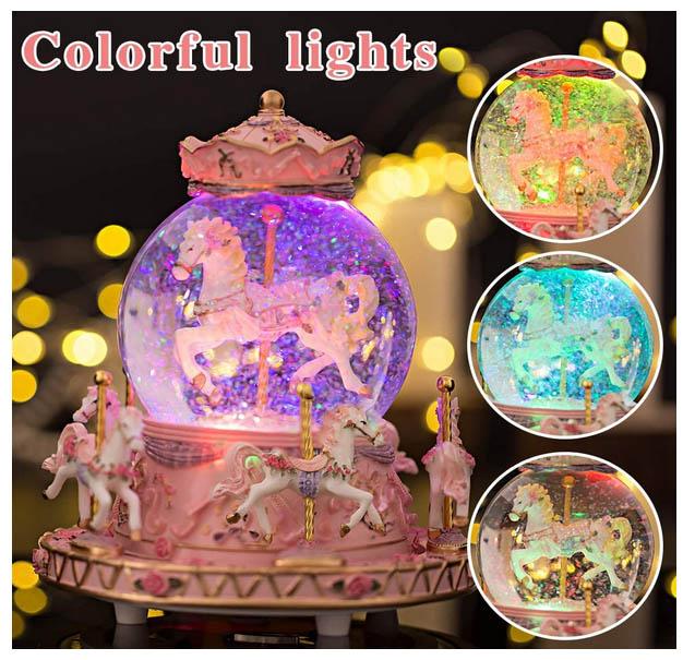カルーセル(回転木馬) オルゴール 色が変わる LED ライト ミュージカル スノーグローブ（輸入品_1