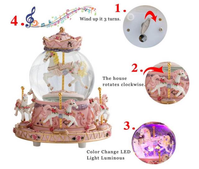 カルーセル(回転木馬) オルゴール 色が変わる LED ライト ミュージカル スノーグローブ（輸入品_4