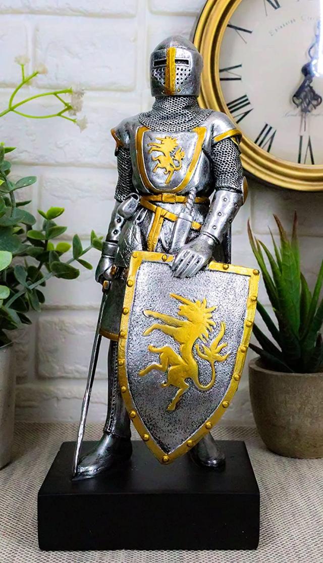 シルバーカラー フランス騎士デザイン 起立彫像 彫刻/ Silver Colored French Knight Design Standing Statue in Full Armor（輸入品）_1