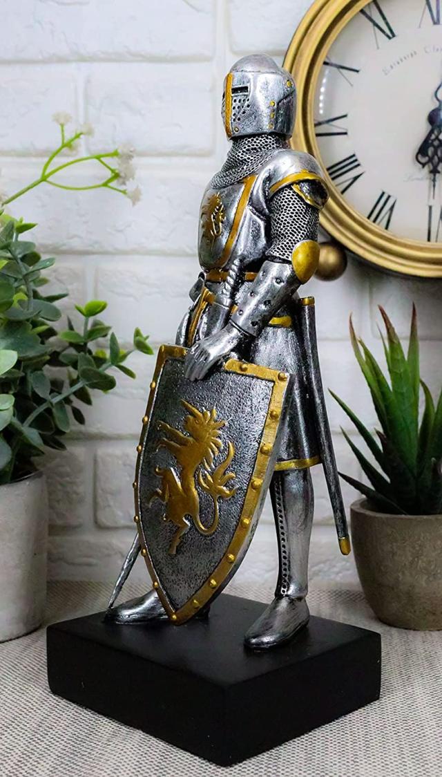 シルバーカラー フランス騎士デザイン 起立彫像 彫刻/ Silver Colored French Knight Design Standing Statue in Full Armor（輸入品）_7