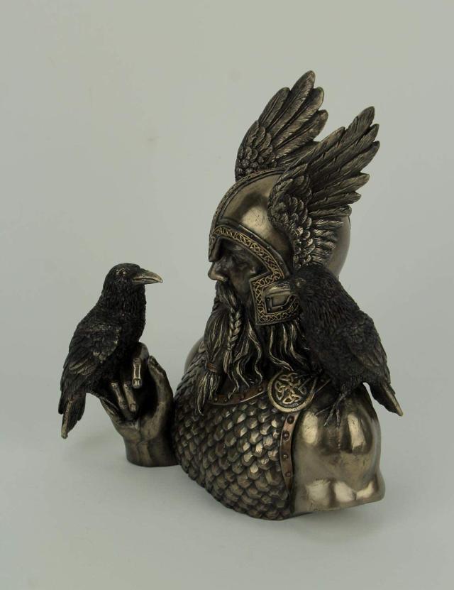 北欧の主神にして戦争と死の神 カラスを連れた、オーディン像彫刻置物 ブロンズ風彫像 贈り物(輸入品_1