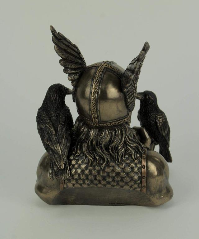 北欧の主神にして戦争と死の神 カラスを連れた、オーディン像彫刻置物 ブロンズ風彫像 贈り物(輸入品_2